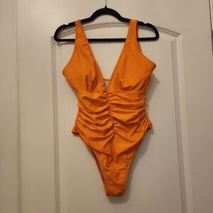 Orange One Piece Ruffle Front Swimsuit XL